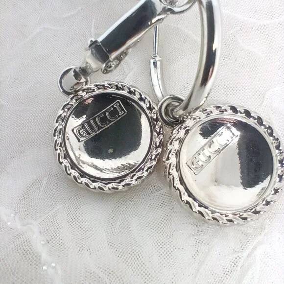 Gucci Earrings GG Logo Charm Pink & Silver - Picture 3 of 4